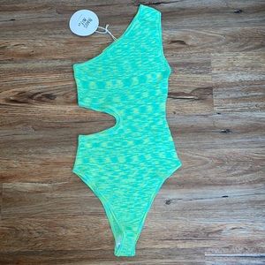 NWT Princess Polly Green + Blue Open Side Stretchy Body Suit